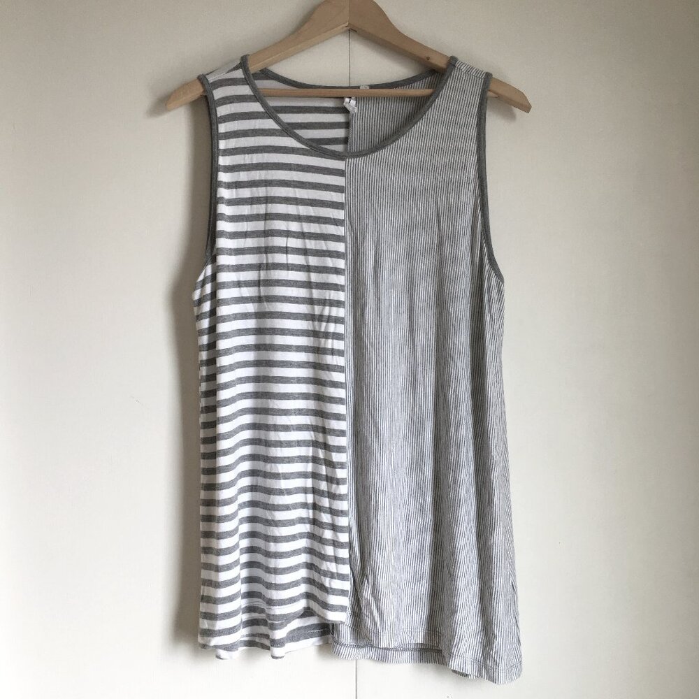 Lagenlook Asymmetrical Mixed Media Striped Tank M